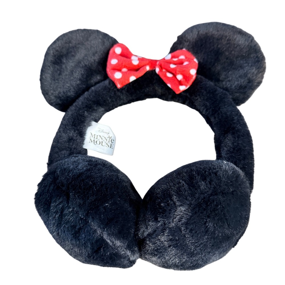 Disney Minnie Mouse Black Plush Ear Headband with Red Polka Dot Bow